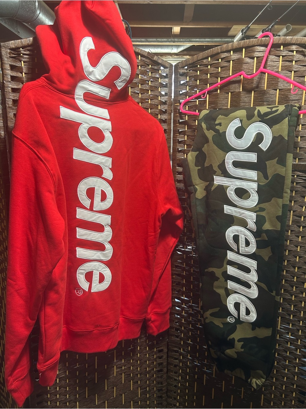 Supreme Red Hoodie with White Logo Tag